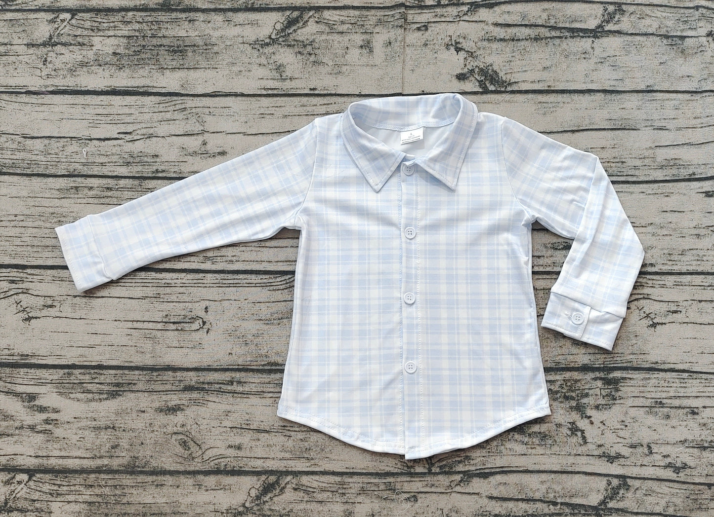 BT1075 Easter Blue Plaid Button-Down Long Sleeve Top