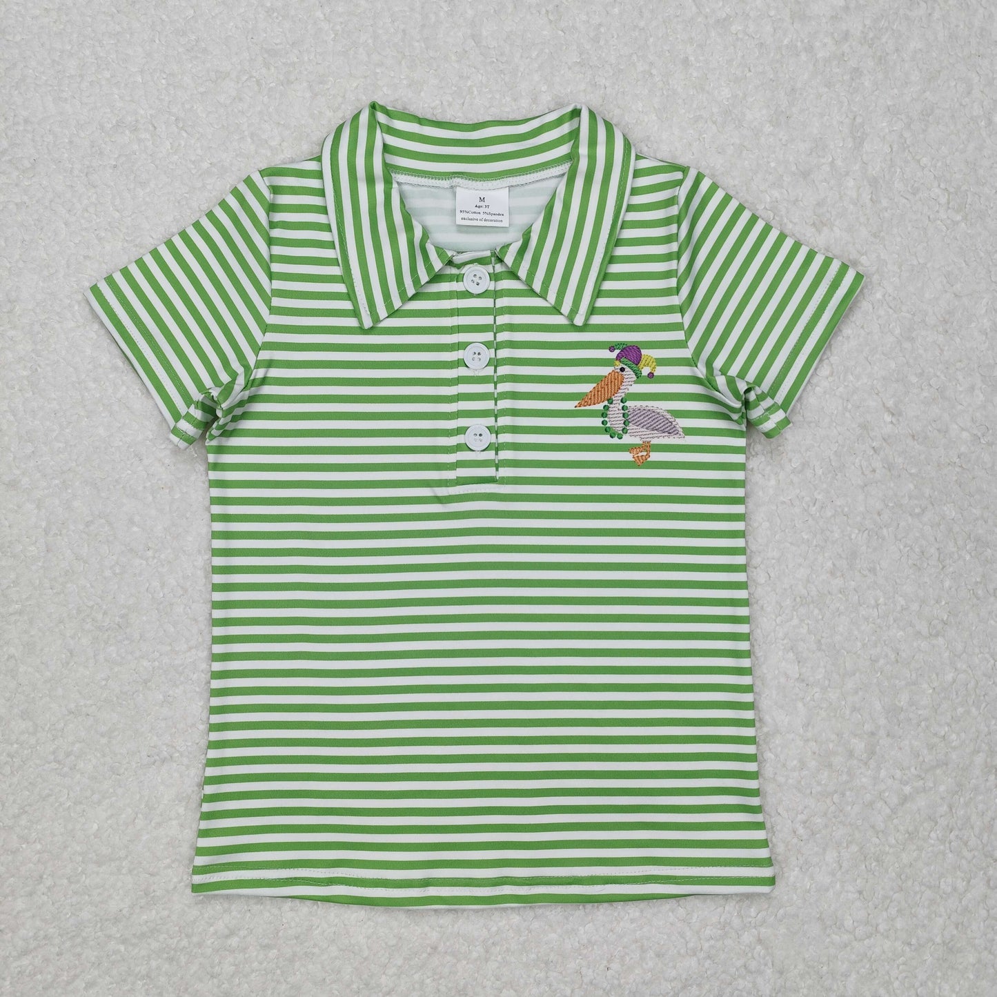 BT1094 Mardi Gras Bird Green Striped Short Sleeve Top