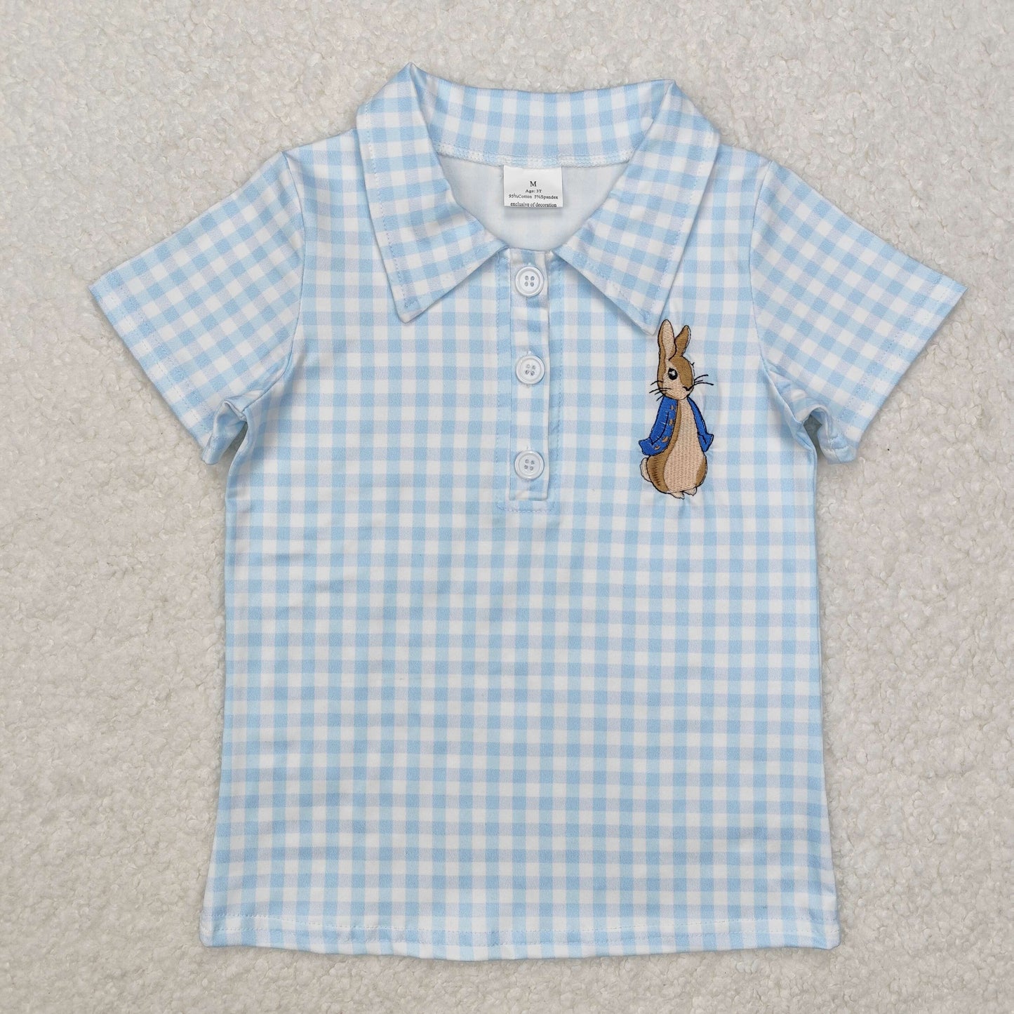 BT1095 Easter Bunny Blue Plaid Short Sleeve Top