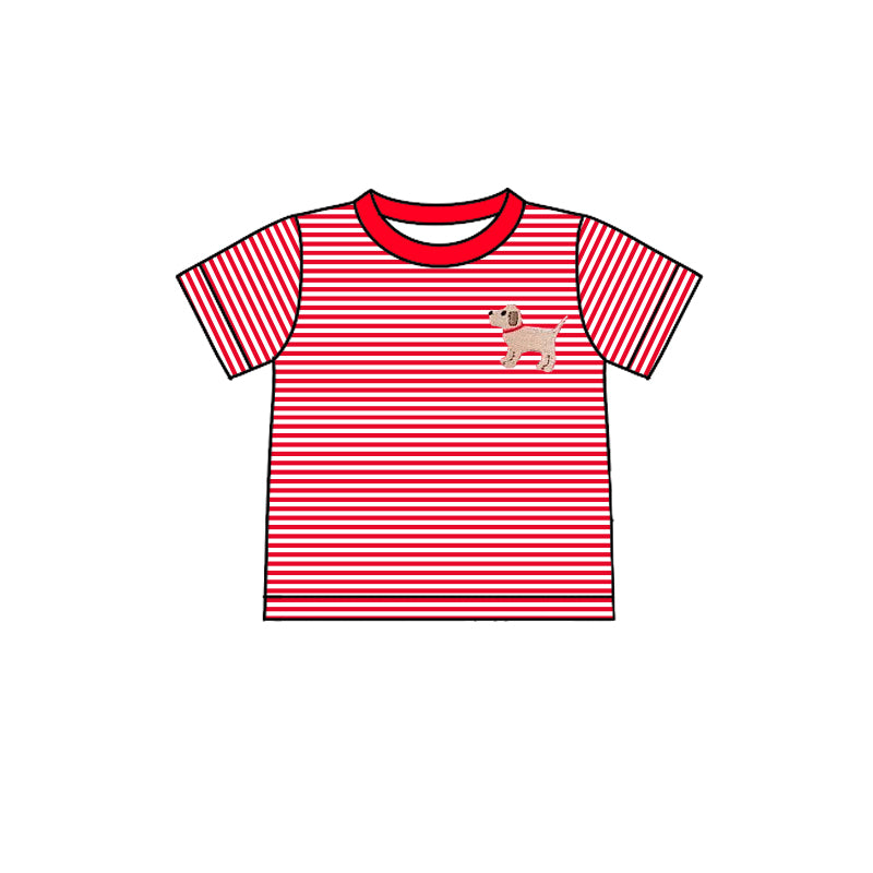 presale BT1101 Baby Boys Red Stripes Dog Tee Shirts Tops 2024 11.18