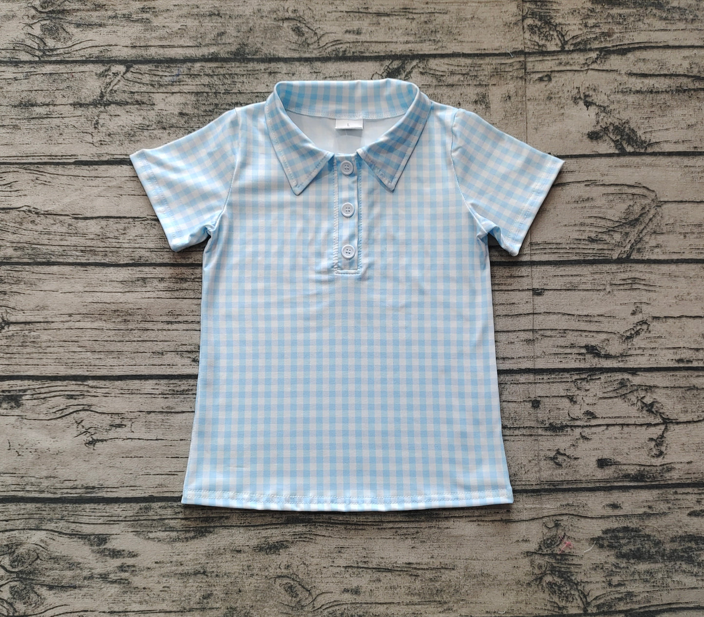 BT1125 Blue Plaid Button Short Sleeve Top