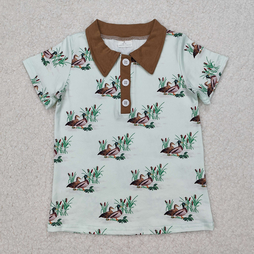 BT1174 Baby Boys Light Brown Collar Buttons Mallard Ducks Pullover Tops D 3.14