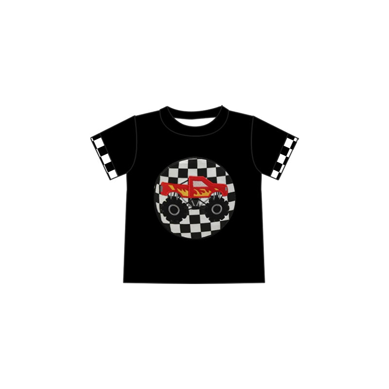 presale BT1176 Baby Boys Black Checkered Truck Tee Shirts Tops D 2.8