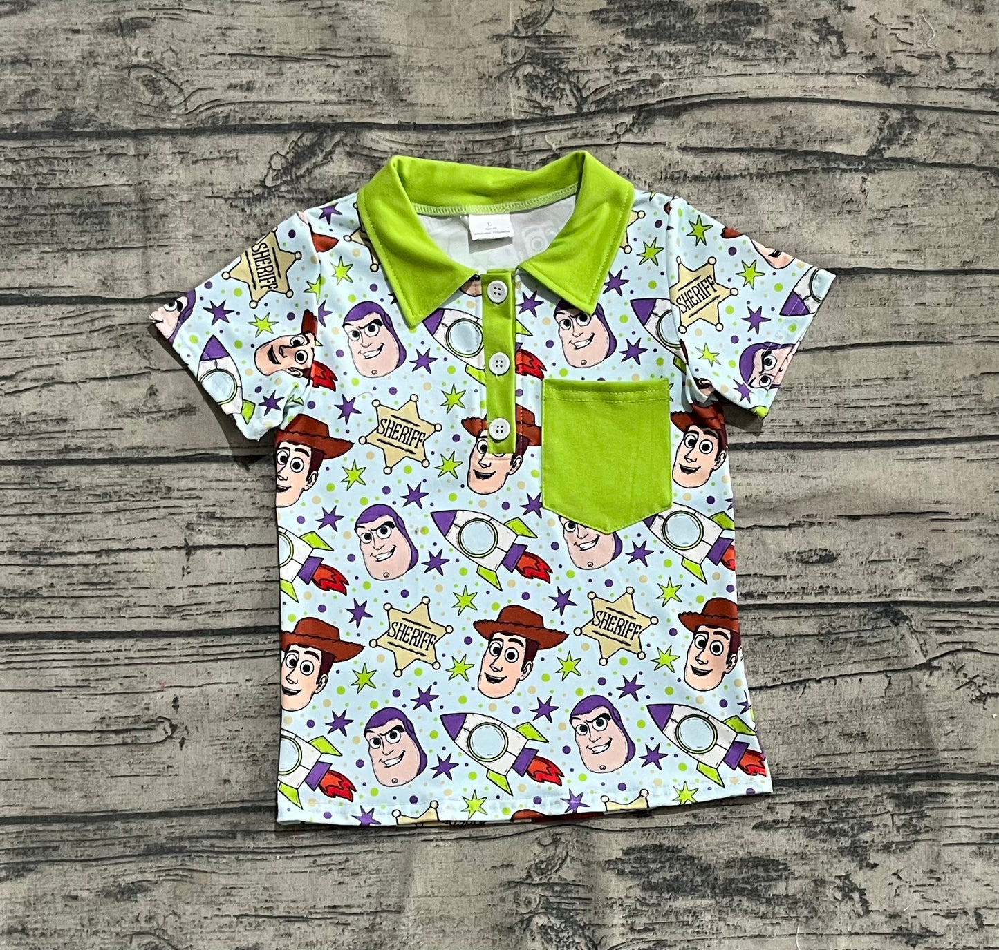 presale BT1195 Green cartoon star pocket short-sleeved top D 4.21