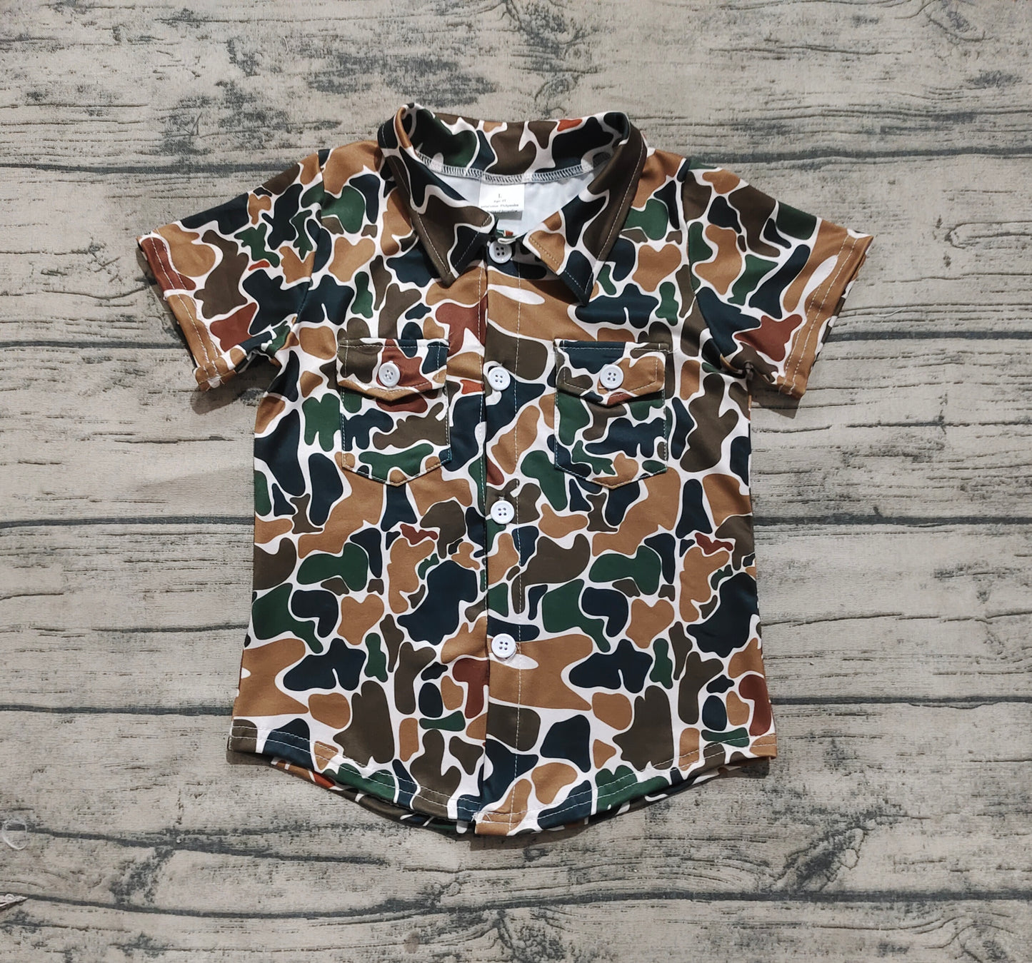 BT1200 Baby Boys Dark Brown Camo Short Sleeves Button Pockets Shirts Top D 4.11