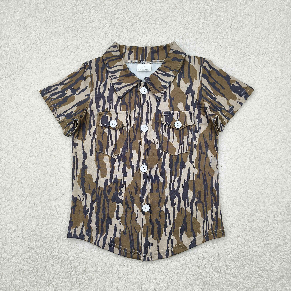 BT1201 Baby Boys Olive Bottomland Camo Short Sleeves Button Pockets Shirts Top D 8.4