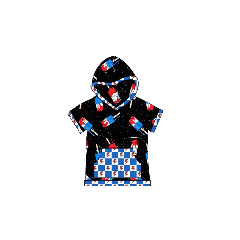 presale BT1203 Baby Boys Black Short Sleeves Popsicle Pocket 4th Of July Hoodie Top D 3.6