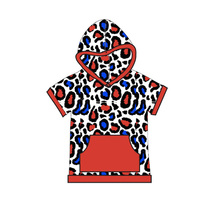 presale BT1204 Baby Boys Peach Short Sleeves Colorful Leopard Pocket Hoodie Top D 3.6