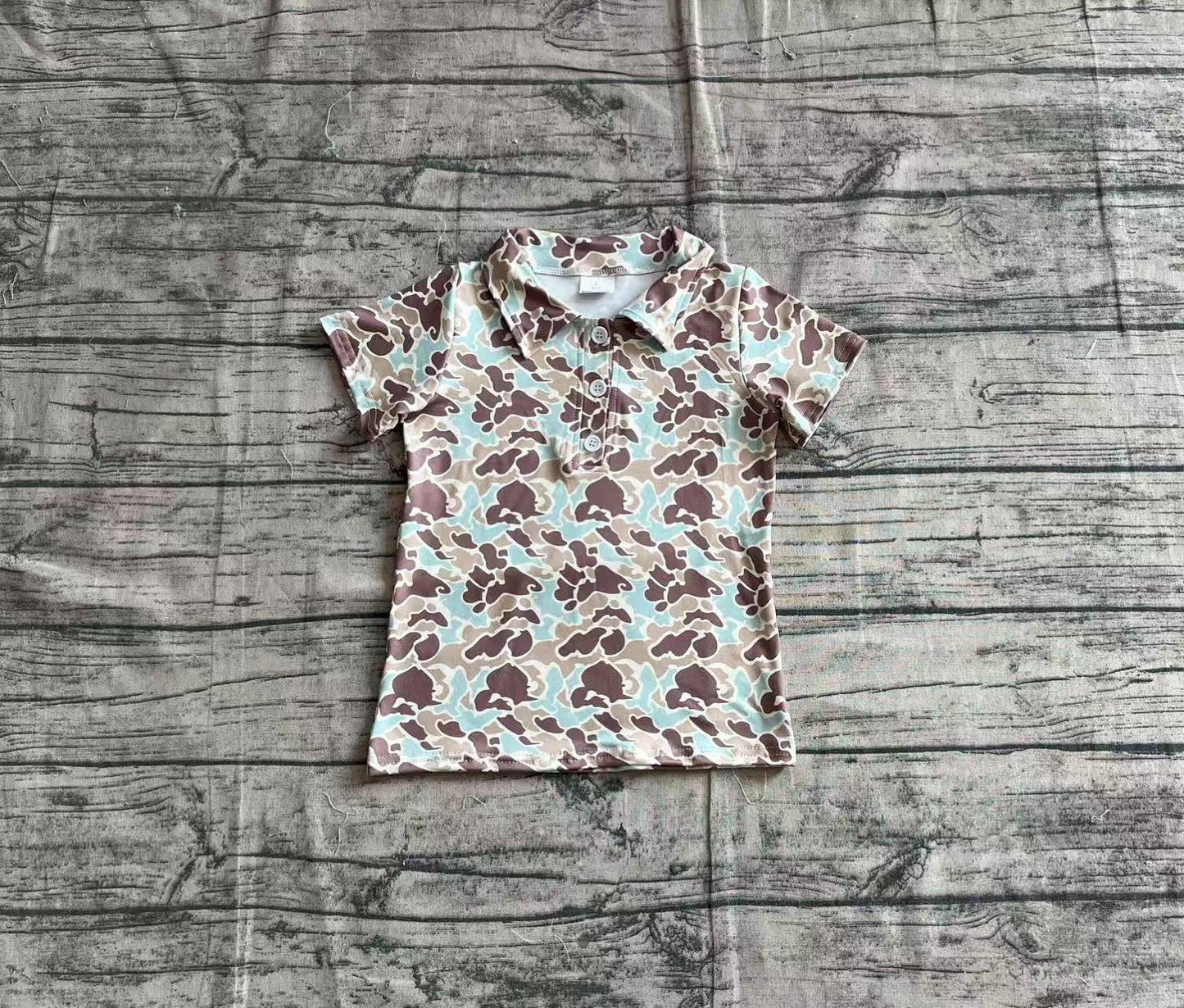 Presale BT1212 Baby Boys Short Sleeves Button Khaki Camo Polo Shirts Top D 3.21