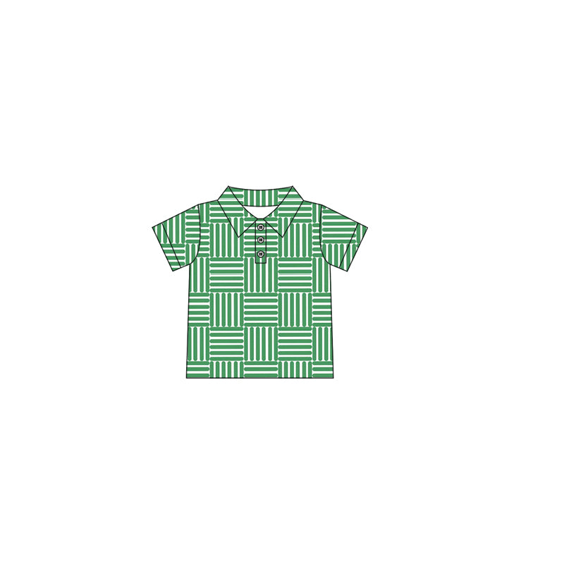 presale BT1216 Baby Boys Button Green Plaid Polo Shirts Top D 3.27