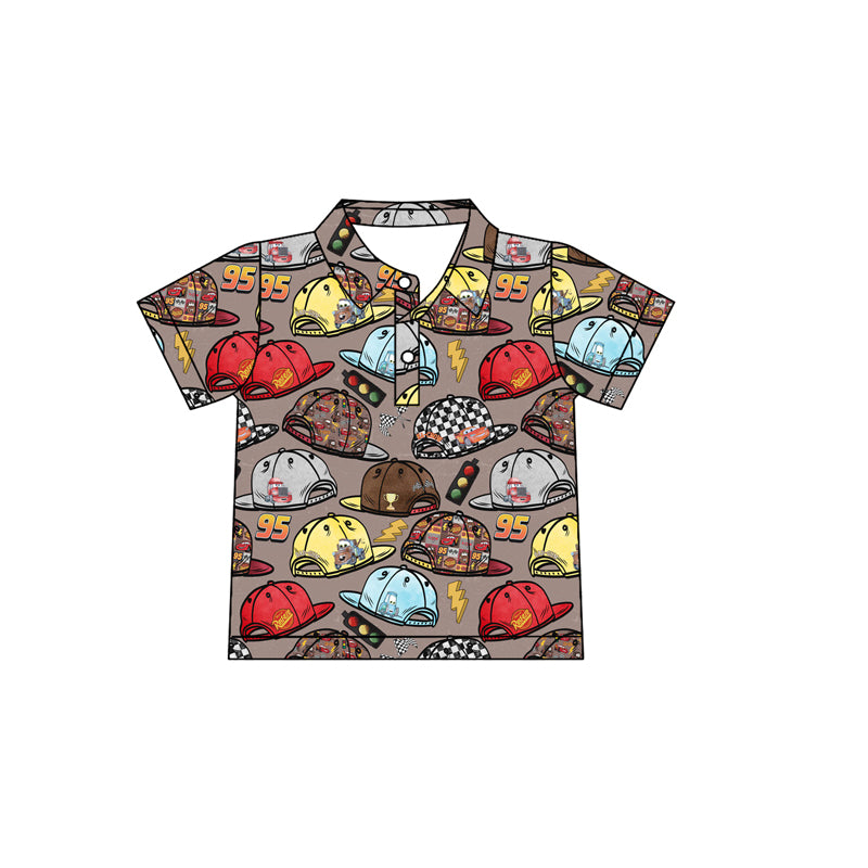 BT1228 Baby Boys Brown Short Sleeves Button Cartoon Hats Polo Shirts Top D 6.16
