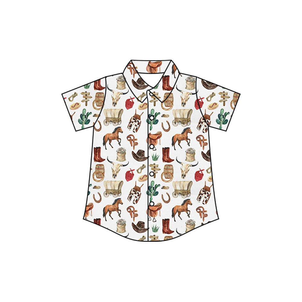 presale BT1231 Baby Boys Short Sleeves Button Boots Horses Shirts Top D 4.9