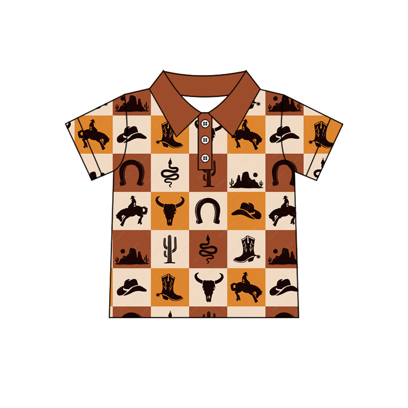 presale BT1244 Baby Boys Khaki Short Sleeves Bull Skull Button Polo Shirts Top D 4.24