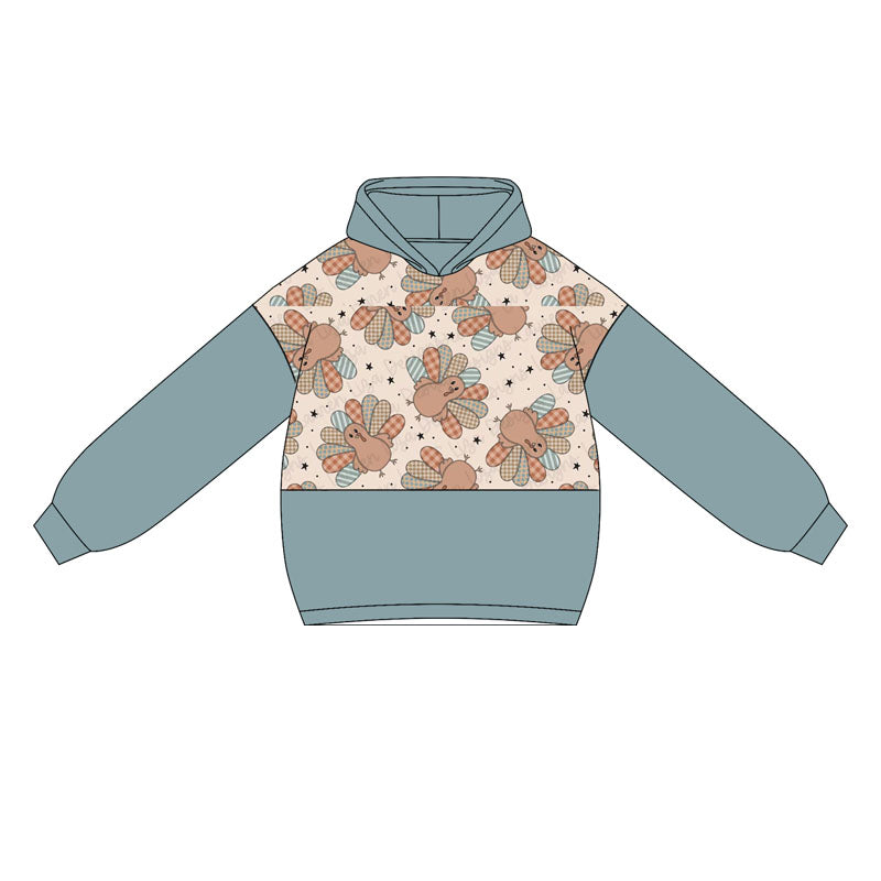 presale BT1246 Baby Boys Blue Long Sleeves Turkey Hoodies Top D 5.8