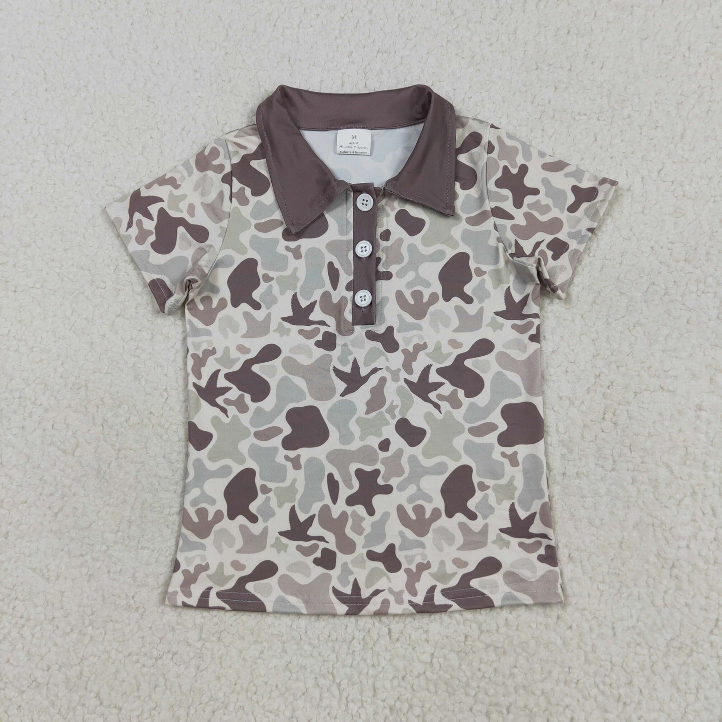 BT1261 Baby Boys Short Sleeves Khaki Ducks Camo Button Polo Shirts Tops D 7.14