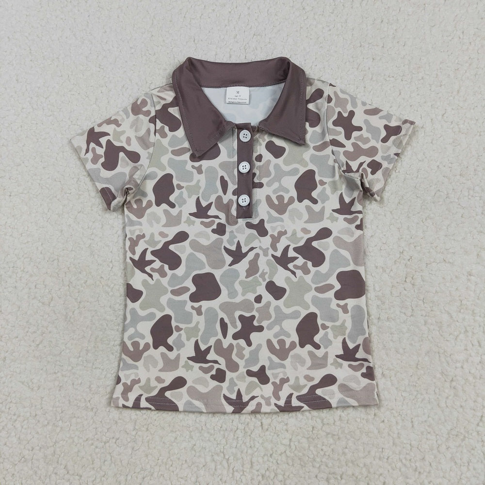 Sibling Baby Boys Khaki Ducks Camo Button Rompers Shirts D 7.14