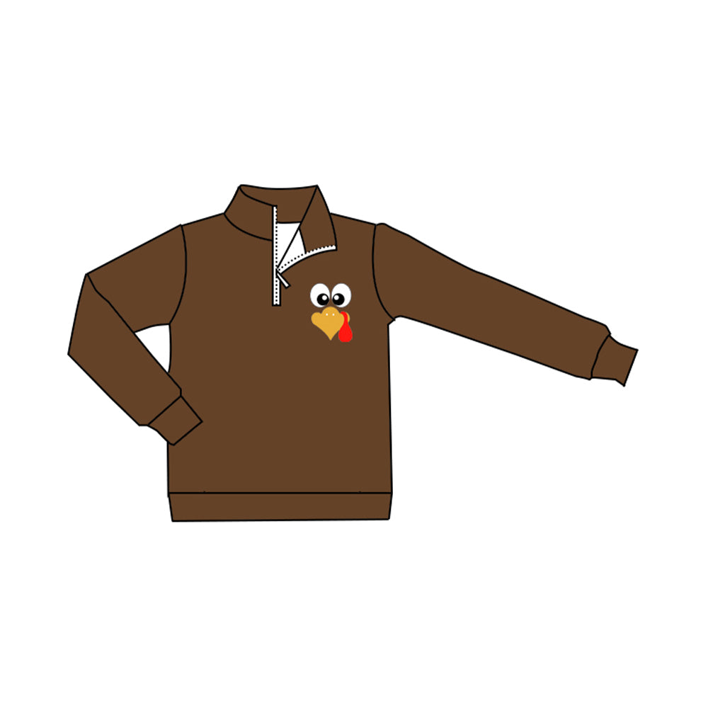 BT1265 Baby Boys Brown Long Sleeves Zipper Turkey Polo Shirts Top D 903