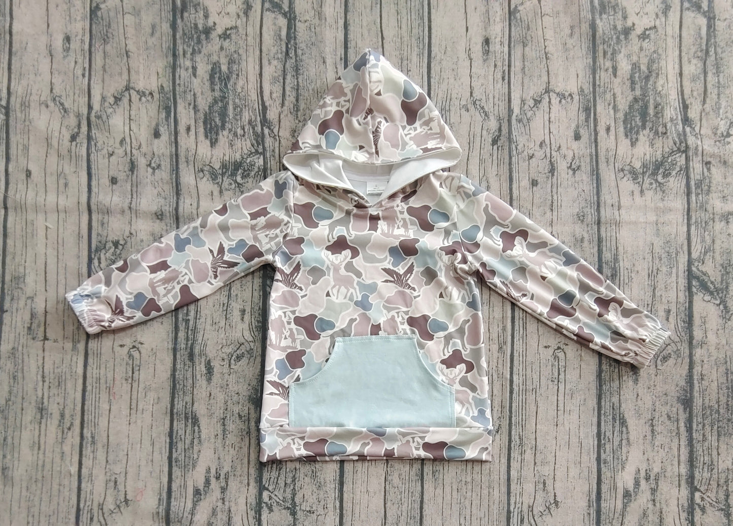 BT1268 Baby Boys Long Sleeves Gray Camo Pocket Hoodies Top D 6.11
