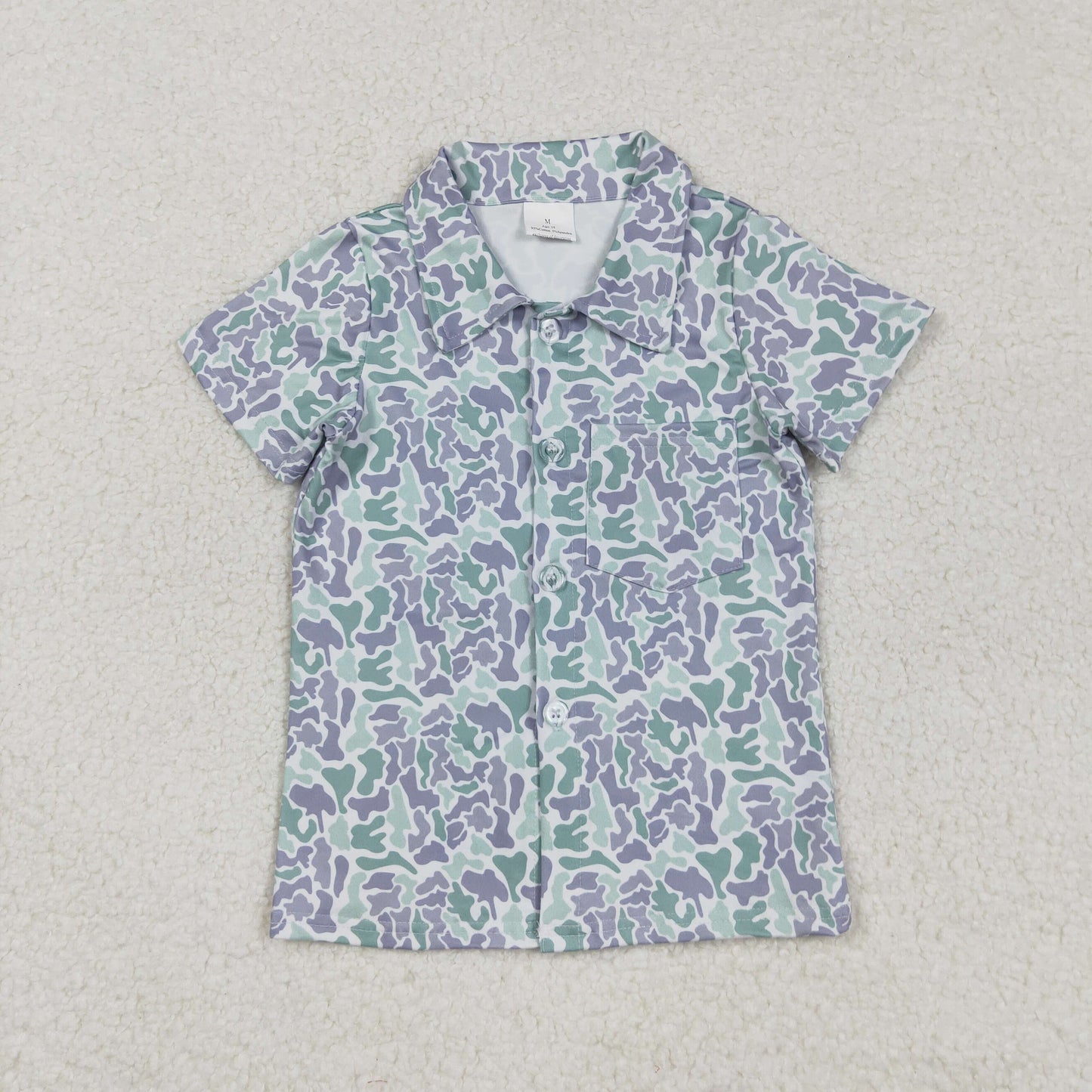 BT1295 Baby Boys Short Sleeves Light Green Camo Button Shirts Top D 829