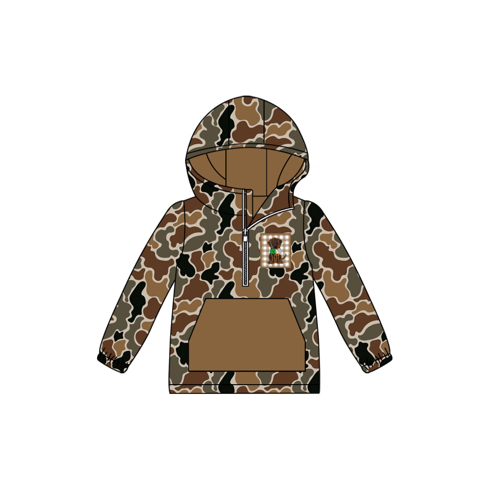 BT1300 Embroidery Dog Baby Boys Camo Pocket Zipper Western Hoodies D 101