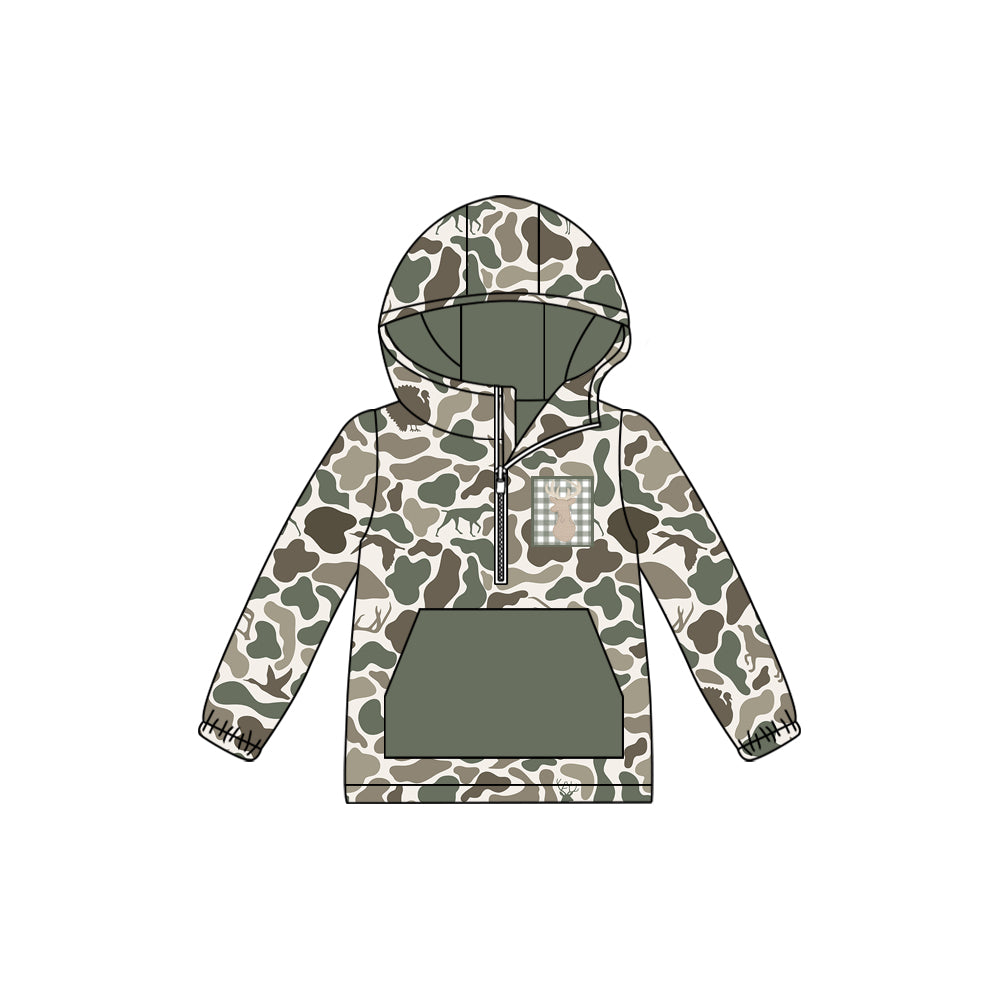 BT1304 Baby Boys Dog Ducks Camo Long Sleeves Deer Pocket Zipper Western Hoodies D 1020