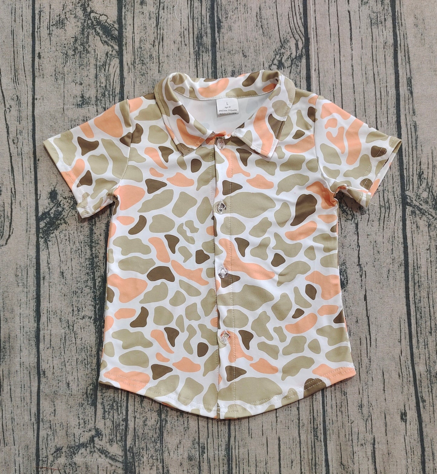 BT1312 Orange Green Camouflage Pocket Button Short Sleeve Top D 904