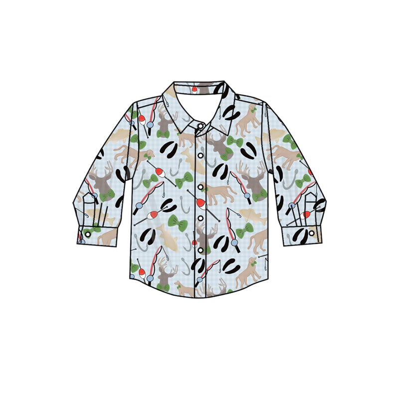 presale BT1322 Baby Boys Green Plaid Button Fishing Shirts Top D 8.11