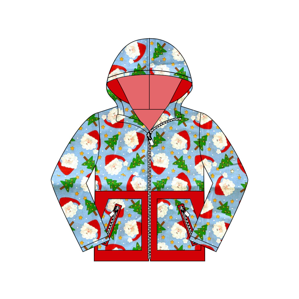 presale BT1325 Baby Boys Christmas Trees Santa Pocket Zipper Hoodies Top D 815