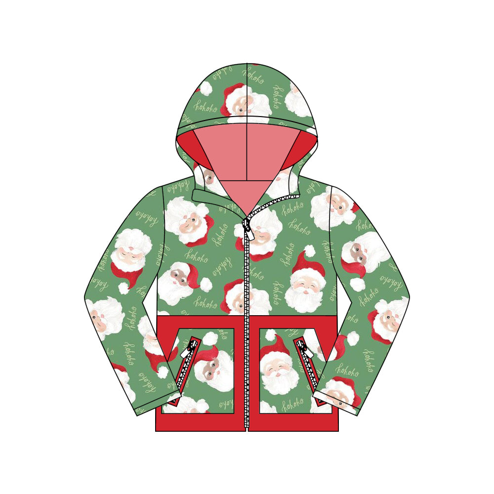 presale BT1327 Baby Boys Christmas Santa Plaid Pocket Zipper Hoodies Top D 815