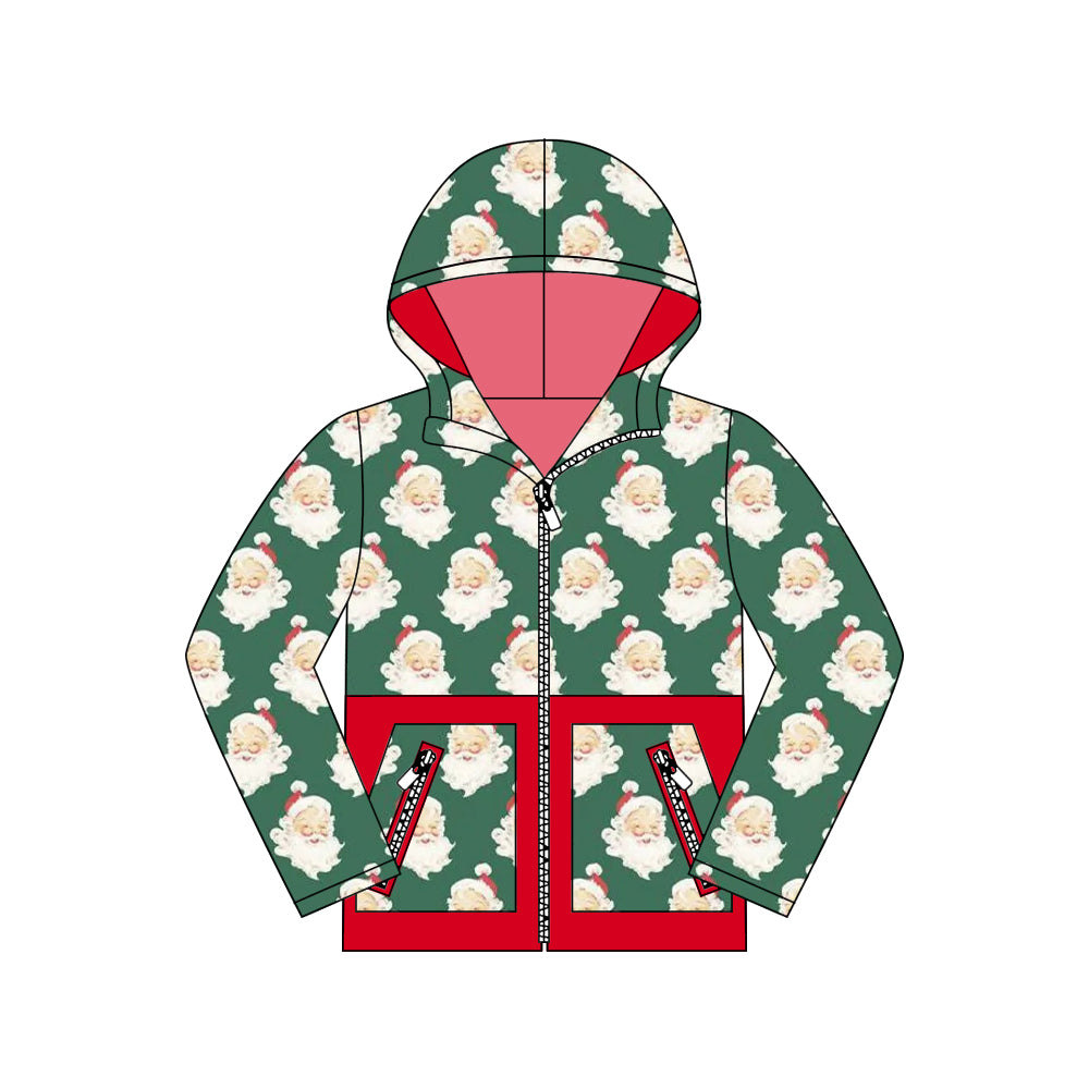 presale BT1329 Baby Boys Christmas Santa Plaid Pocket Zipper Hoodies Top D 815