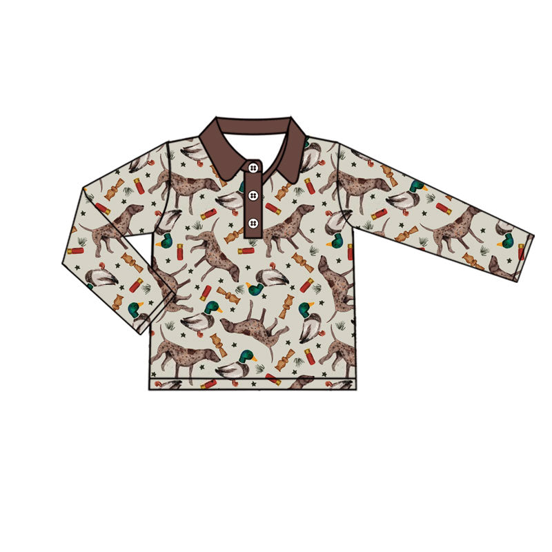 presale BT1331 Duck Puppy Brown Collar Button Long Sleeve Top D 818