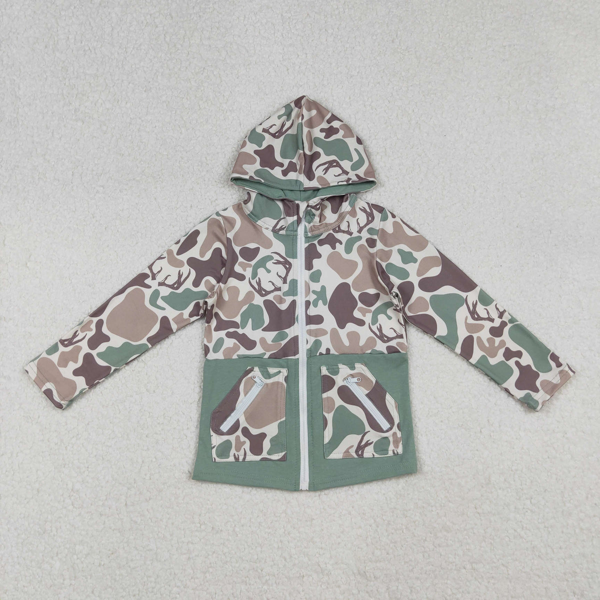 Sibling Baby Boys Green Khaki Deer Camo Pockets Zipper Hoodie Jackets Zipper Rompers D 929