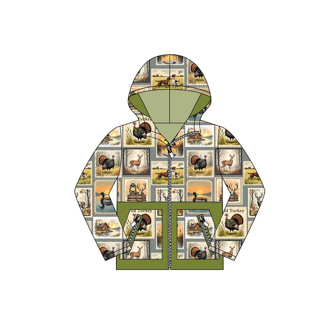 presale BT1336 Baby Bows Ducks Deer Turkey Plaid Pocket Zipper Huting Hoodies Top D 820