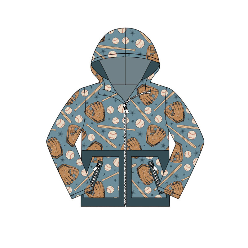 presale BT1342 Baby Boys Baseballs Stars Plaid Pocket Zipper Team Hoodies Top D 902