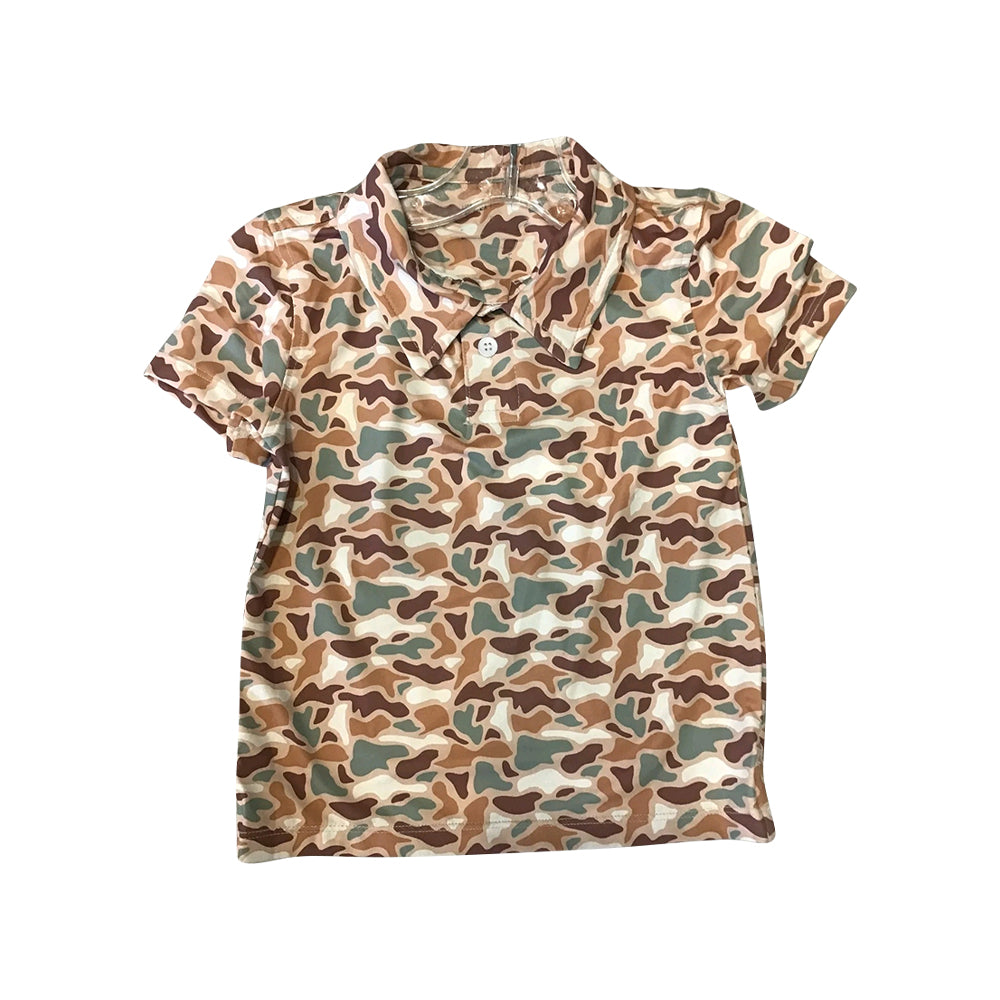 presale BT1355 Baby Boys Short Sleeves Green Brown Camo Button Polo Shirts Top D 912
