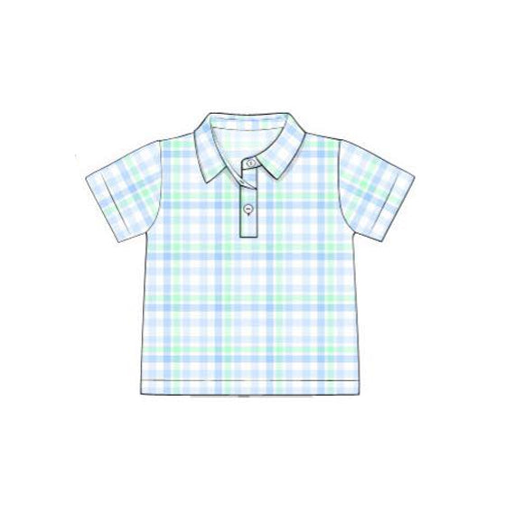 presale BT1365 Baby Boys Short Sleeve Blue Aqua Checked Button Polo Shirts Top D 915