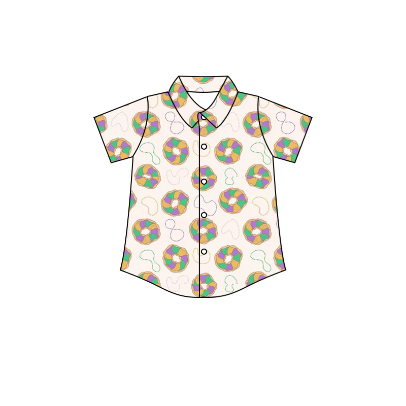 presale BT1372 Baby Boys Short Sleeve Donuts Button Mardigras Tee Shirts Top D 917