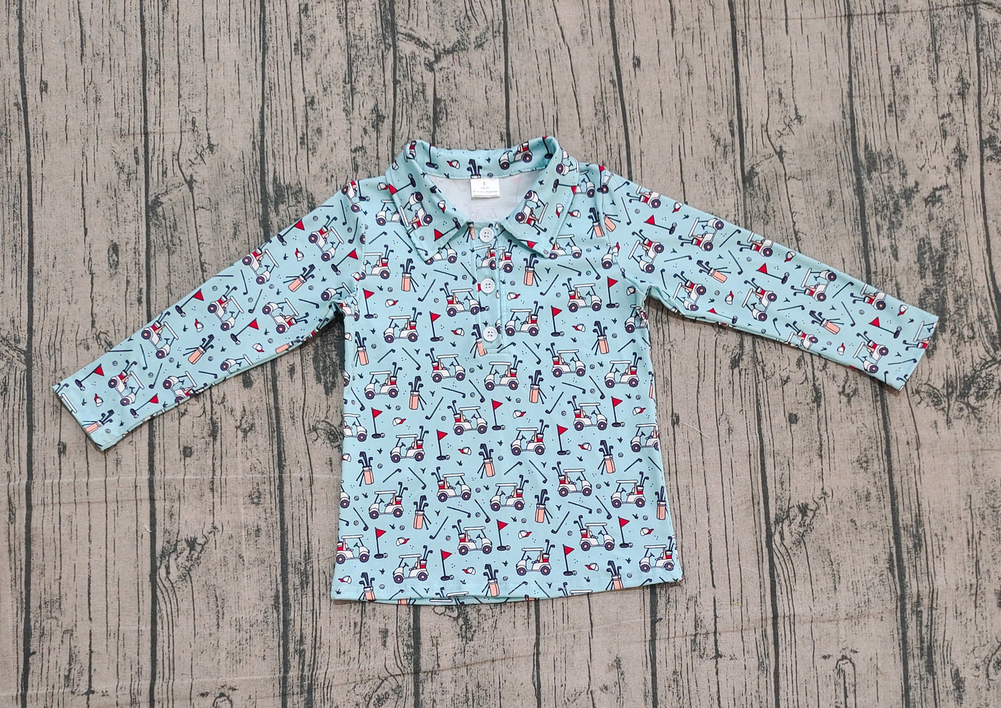 BT1404 Baby Boys Blue Long Sleeve Golf Trucks Button Polo Shirts Top D 1013