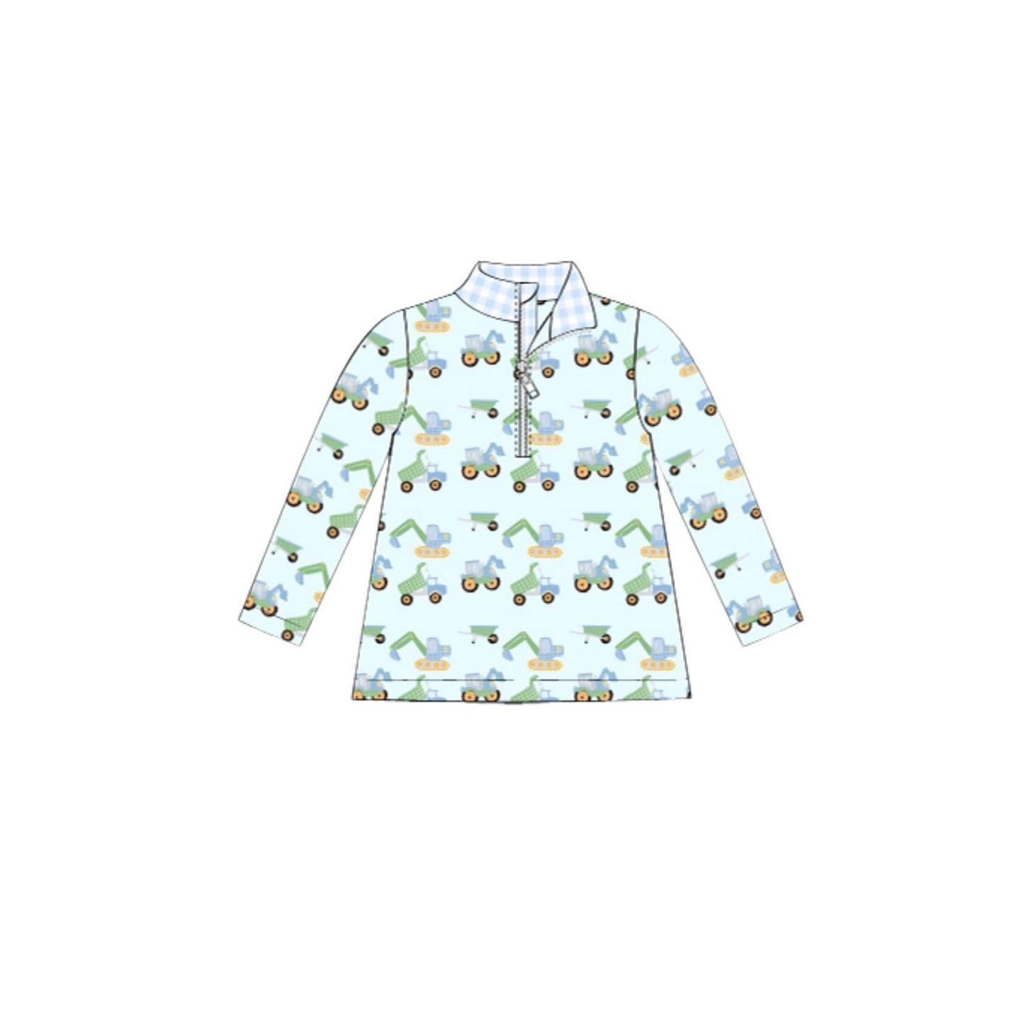 presale BT1408 Baby Boys Aqua Long Sleeve Excavators Tractors Zipper Pullovers Top D 1015