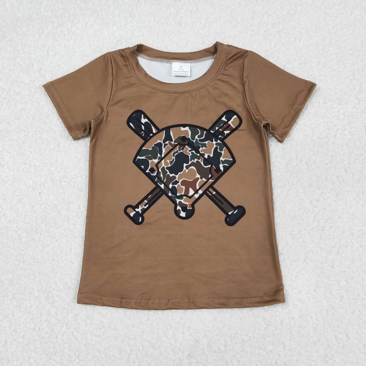 BT1420 Baby Boys Dark Brown Camo Baseballs Short Sleeve Team T-shirts Top D 1211