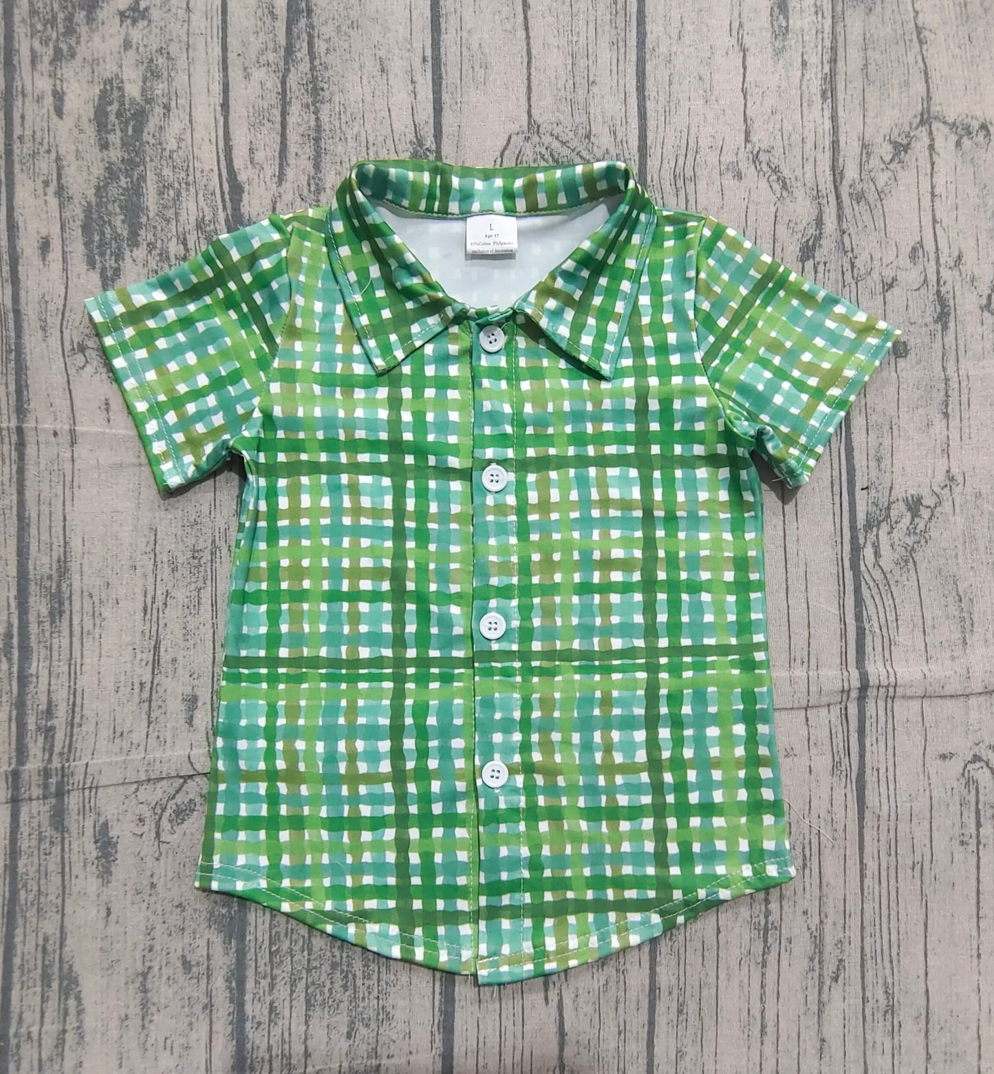 presale BT1456 Baby Boys Green Checked St Patrick Button Shirts Top D 1204