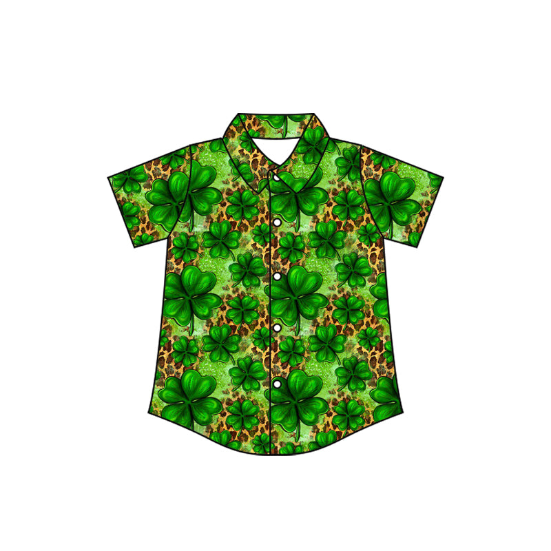 presale BT1460 Baby Boys Clovers Leopard Button St Patrick Shirts Top D 1031