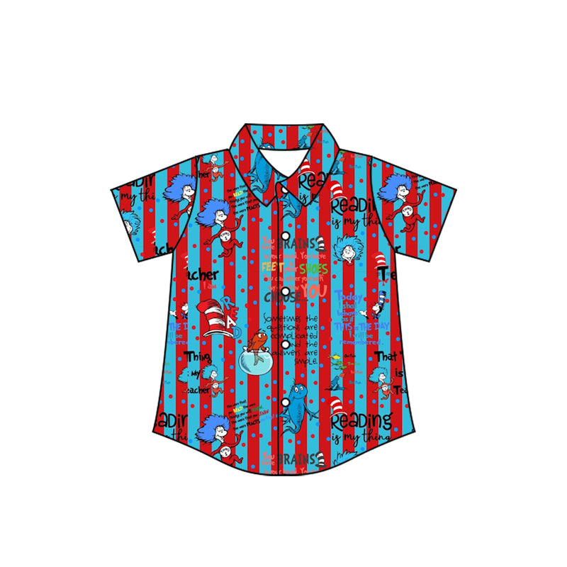 presale BT1463 Baby Boys Blue Red Stripe Mr Reading Button Shirts Top D 1031