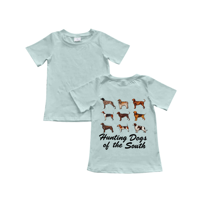 presale BT1480 Baby Boys Light Blue Short Sleeve Dogs Hunting T-shirts Top D 1104