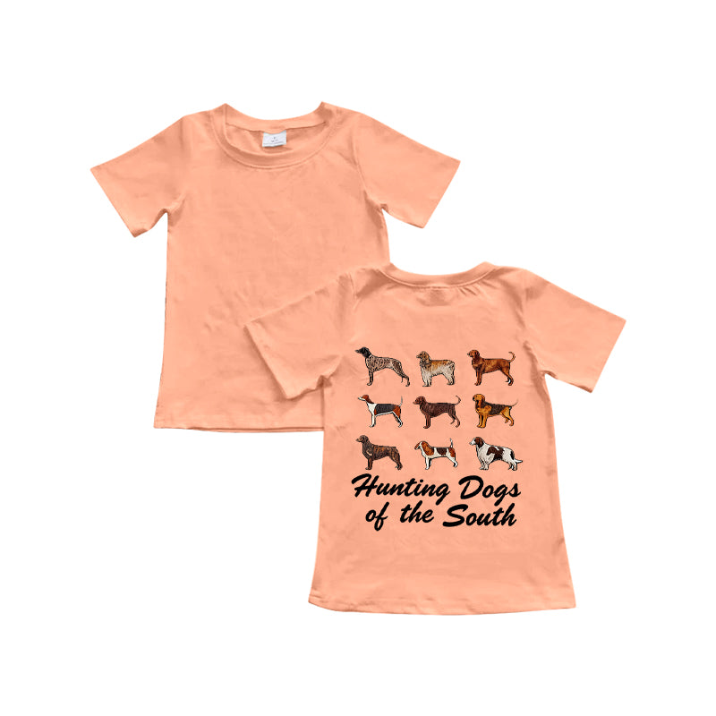 presale BT1481 Baby Boys Orange Short Sleeve Dogs Hunting T-shirts Top D 1104