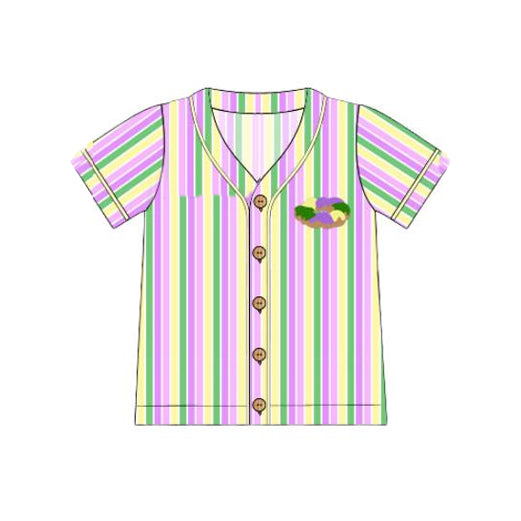 presale BT1501 Adult Men Short Sleeve Mardigras Donuts Stripes Button Shirts Top D 1114