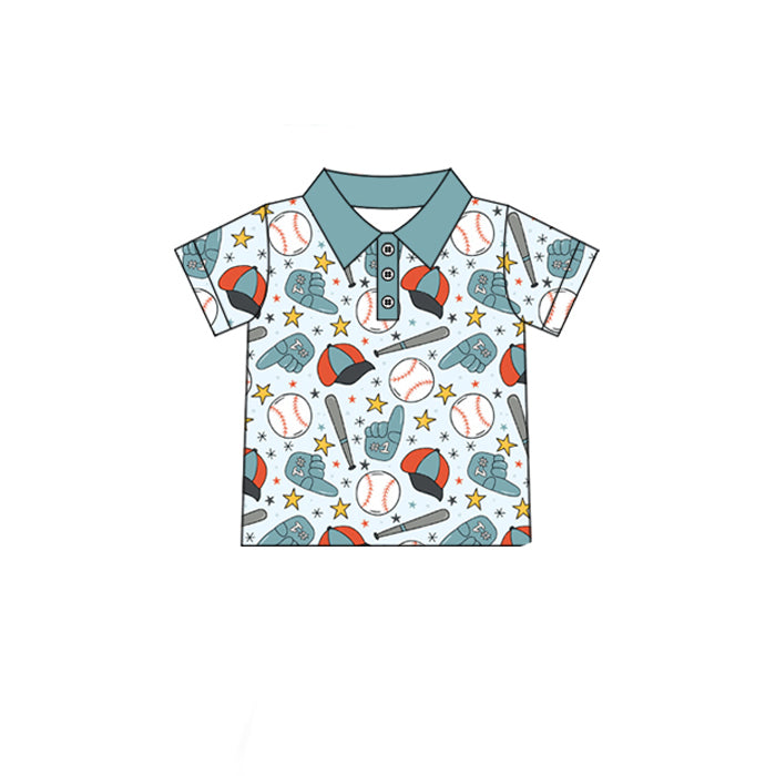 Presale BT1724 Summer T-shirt For Boys Baby Boys Short Sleeve Baseballs Stars Team Button Polo Shirts Top