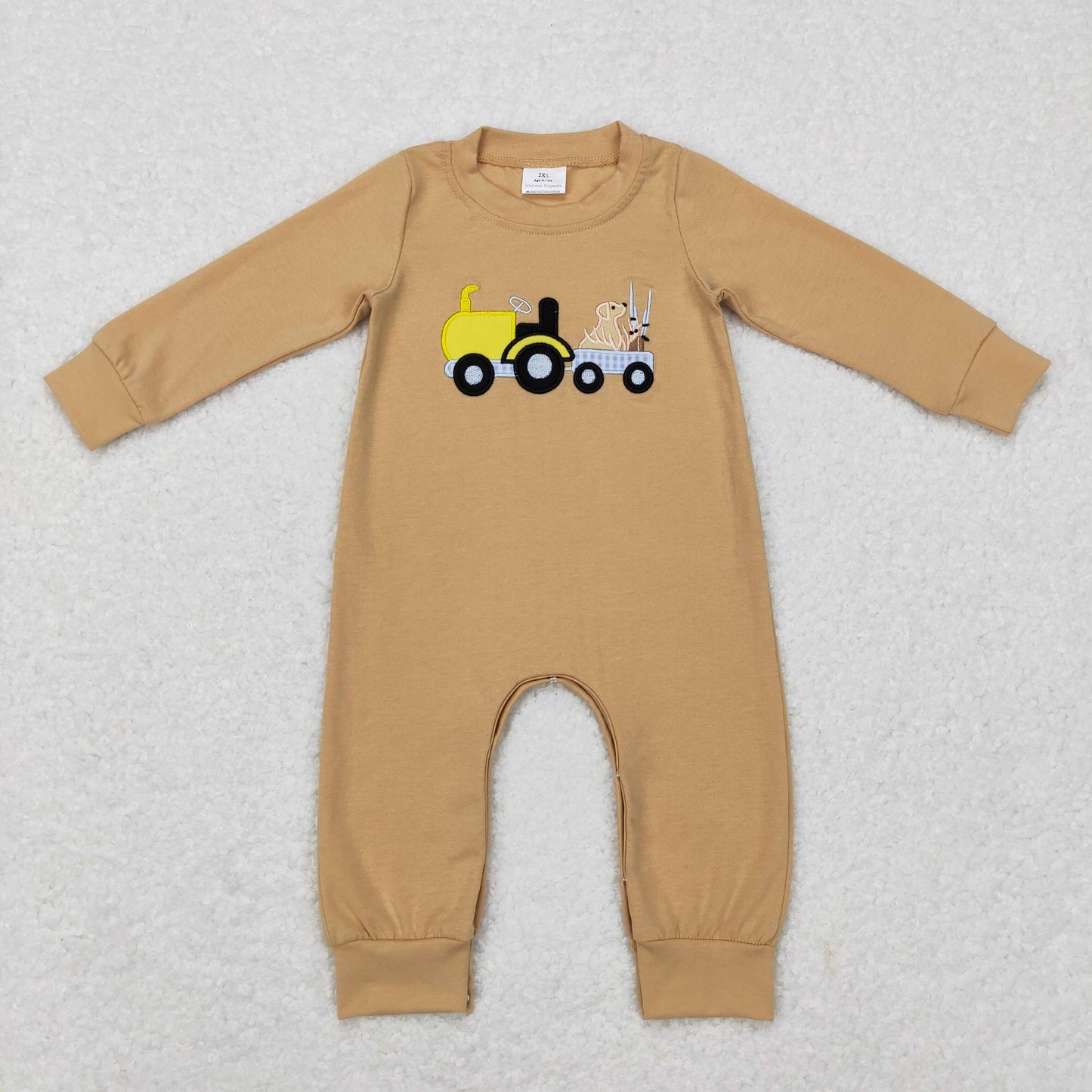 LR0729 Embroidered Puppy Shotgun Truck Brown Long Sleeve Bodysuit