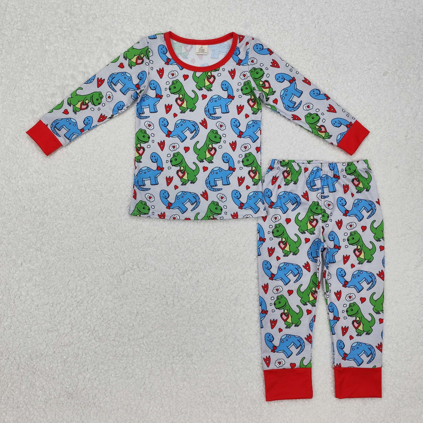 BLP0431 Bamboo Baby Boys Valentines Dinosaurs Heart Shirt Pants Pajamas Clothes Sets