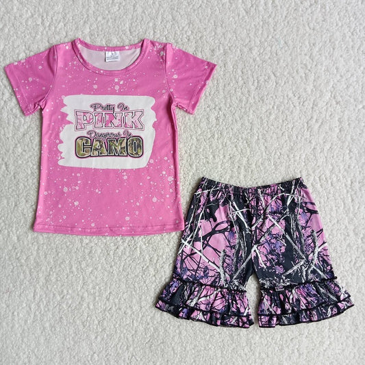 C16-17 PINK CAMO pink short-sleeved shorts set D 6.13